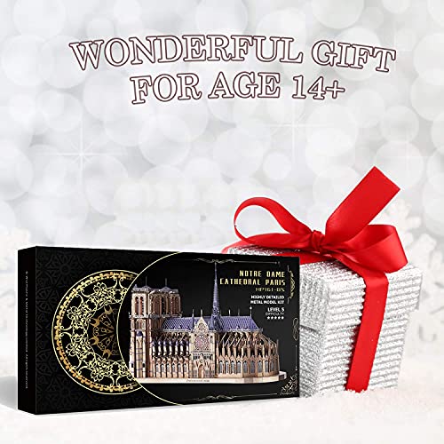 Piececool 3D Metal Puzzles for Adults and Teens, Notre Dame De Paris Church Metal Model Kit, Challenge French Cathedral Brain Teaser Architecture Building Blocks Puzzle, 382 Pcs