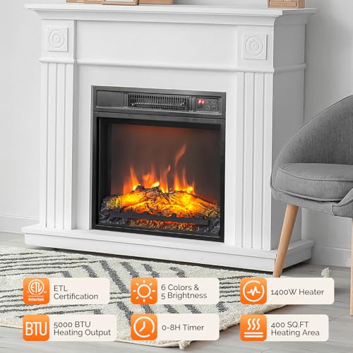 ROVSUN 18" Electric Fireplace Inserts with Remote Control, 1400W Recessed Stove Heater with 8H Timer, 6 Flame Colors, 5 Brightness for Indoor Use, ETL ROVSUN