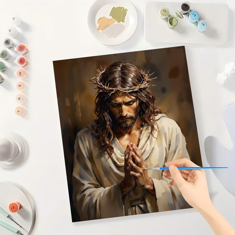 TAOPAOLAB Religious Art Paint by Numbers Kit for Adults - DIY Jesus Praying Painting on Canvas 16x20 Inches, Acrylic Paint Set, Suitable for Beginners, Inspirational Art for Home Decoration or Gifts. TAOPAOLAB