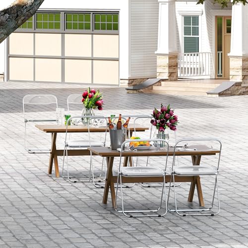 Real Relax Acrylic Folding Chairs,Foldable & Stackable Clear Chairs with Metal Chrome Frame, Indoor and Outdoor, for Home, Office, Party & Events,Set of 6,350LB,Transparent Real Relax