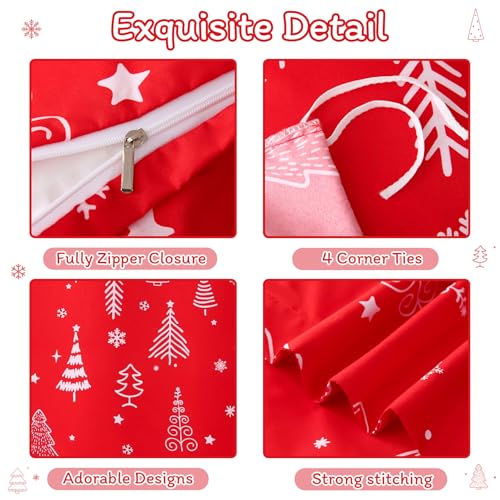 JSD Red Christmas Tree Kids Duvet Cover Set Twin Size, 2 Piece Xmas Comforter Cover with Pillow Sham Zipper Closure, Comforter Not Included JSD