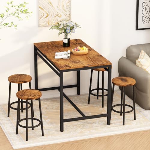 AWQM Industrial Counter Height Bar Table Set with 4 Stools - Rustic Brown & Black Dining Solution AWQM