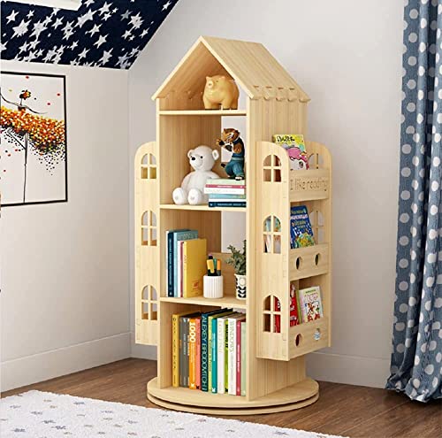 4-Tier Rotating House-Shaped Bookshelf with 360° Turntable for Home and Office WoodArtSupply