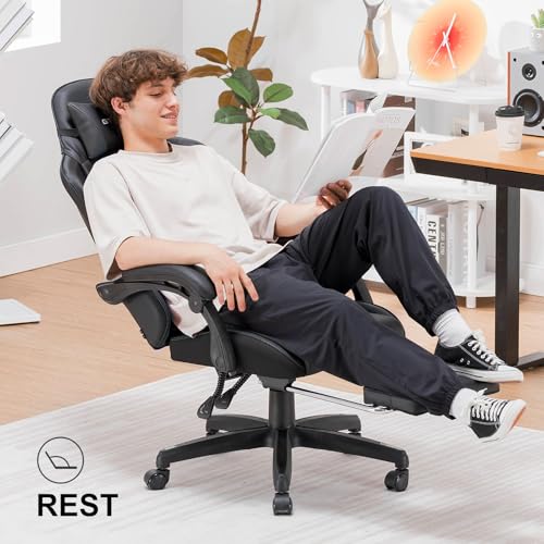 GTPLAYER Gaming Chair, High Back Leather Computer Gaming Chair with Footrest, Ergonomic Height Adjustable Office Chair with Removable Cover and Lumbar Support for Gaming and Work (Black) GTPLAYER