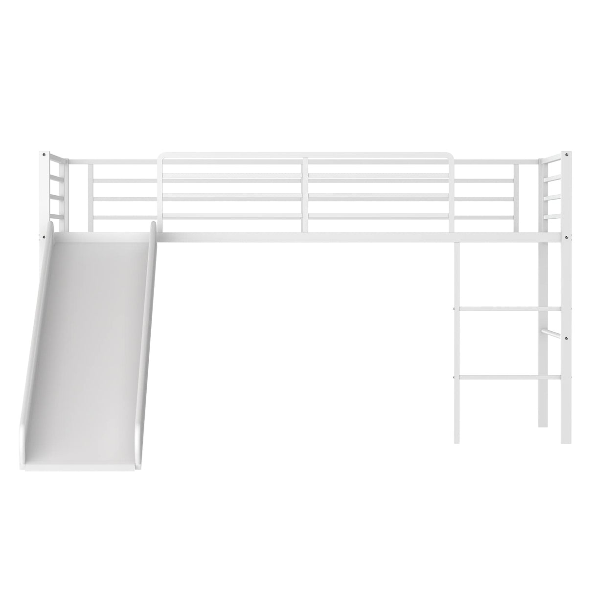 Giantex Twin Loft Bed with Slide, Metal Low Bunk Bed w/Safety Guardrails & Built-in Ladder, Toddler Bed Floor Frame for Boys & Girls, No Box Spring Needed (White) Giantex