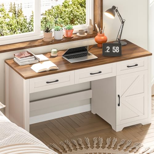 Vabches Farmhouse 55" Executive Desk,Computer Desk with 3 Drawers and Storage Cabinet,Home Office Desk for Work and Study Vabches