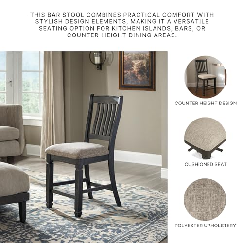 Signature Design by Ashley Tyler Creek Farmhouse 24.38" Counter Height Upholstered Barstool, Set of 2, Almost Black Signature Design by Ashley