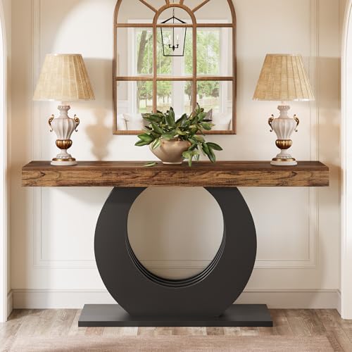 Tribesigns 63-Inch Console Sofa Table, Rustic Industrial Farmhouse Entryway Table, Narrow Long Couch Console Behind Sofa with Black Circle Base for Living Room Hallway, Rustic Brown Tribesigns