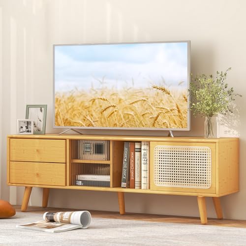 Byroce Bamboo Stand for TVs up to 65’’, Natural Byroce