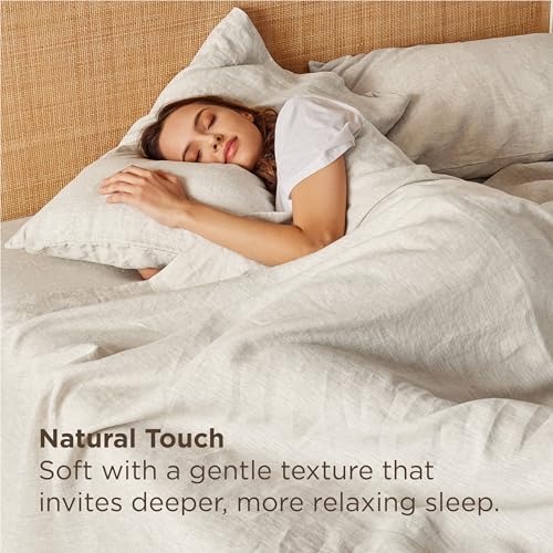 Bedsure Queen Bed Sheets, Cotton Linen Sheet Set, Breathable & Durably, Anti - Pilling & Soft, Deep Pocket Queen Fitted Bedsheets Up to 16 Inches, 4 Pieces, Linen Bedsure