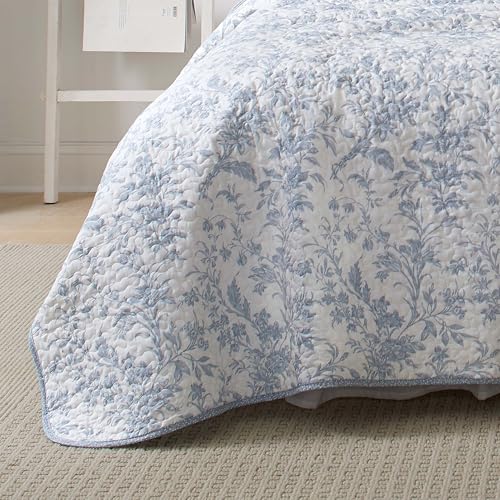 Laura Ashley - King Quilt Set, Soft Cotton Bedding with Reversible Design, Medium Weight for Year Round Use, 3 Piece Bed Set with Matching Pillowcases (Amberley Blue) Laura Ashley