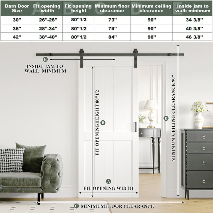 ARK DESIGN 42 x 84inch Sliding Barn Door with 7FT Sliding Door Hardware Kit Included, Pre-Drilled Holes Easy Assembly - Solid MDF Slab Covered with Water-Proof PVC Surface, White,H-Shaped Frame ARK DESIGN