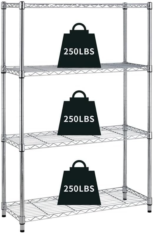 4-Tier Storage Shelves Adjustable,Wire Shelving Heavy Duty Storage Rack(250 Lbs Loading Capacity/Shelf) Metal Shelf Organizer Wire Rack Shelf for MGHH