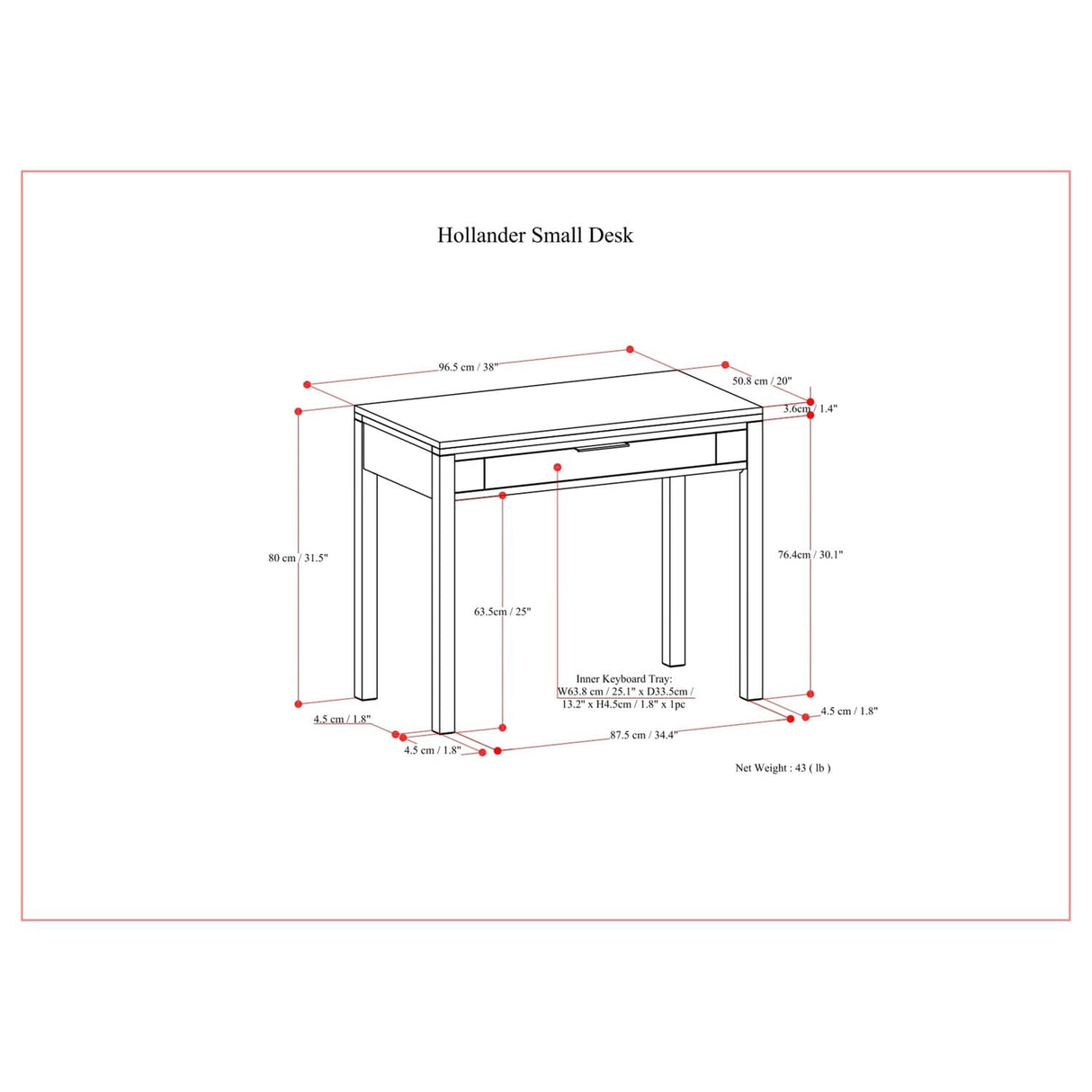 SIMPLIHOME Hollander SOLID WOOD Contemporary 38 inch Wide Small Desk in Warm Walnut Brown for The Office Desk, Writing Table, Workstation and Study Table SIMPLIHOME