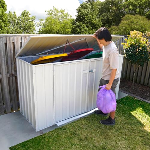 Absco Utility 7.5 Ft. x 2.5 Ft. Garbage Can Metal Storage Shed DIY Galvanized Steel Sheds for Garbage Can, Trash Bin, and Junk Storage Tools, Firewood, Gardening Equipment (Surfmist White) ABSCO