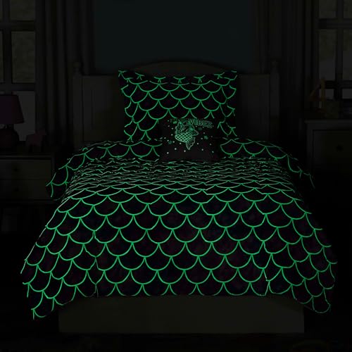 Wink Deer Twin Comforter Set for Girls-3 Pieces Mermaid Glow in the Dark Twin Bedding Sets for Kids,1 Comforter,1 Sham and 1 Decor Pillow Wink Deer