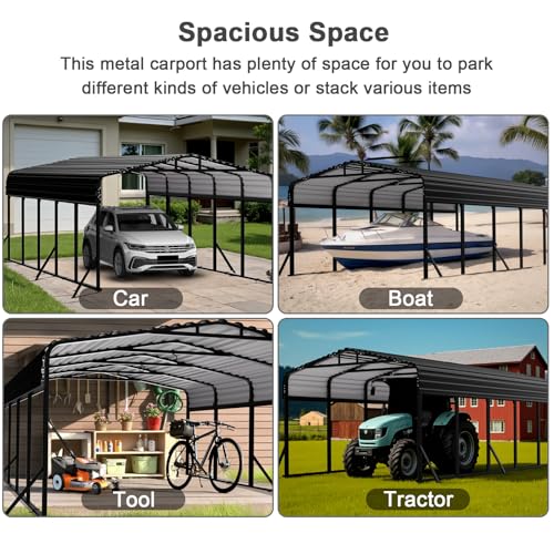 SYLVIERA 12x25FT Heavy Duty Metal Carport Canopy - Reinforced Galvanized Steel Frame, All-Weather Protection, Easy Assembly Car Port Shelter for Vehicles, Boats & Tractors Sylviera
