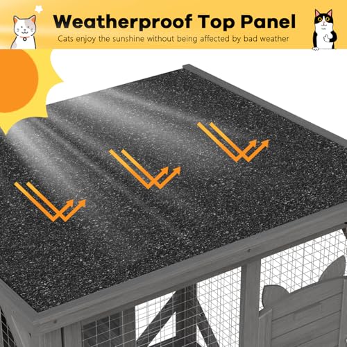 OFIKA Outdoor Catio Cat Enclosure with Waterproof Roof,Platforms,Upgraded Resting Box, 70.4’’cat Houses & Condos on Wheels for Outdoor Patio,Cat Window Box,Scratching Post(Grey0) OFIKA