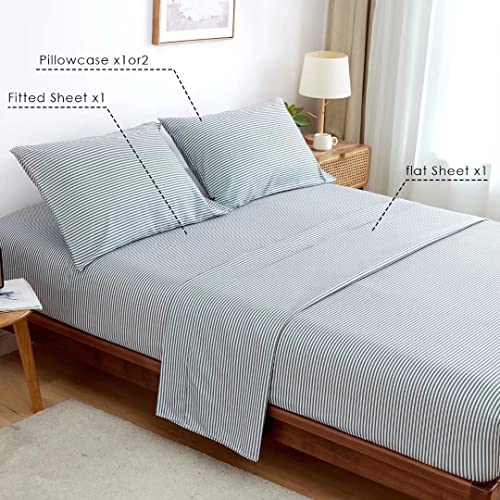 Twin Sheets Set, Grey Striped Bed Sheets Set 3PC - Soft Cooling 1800 Thread Count Printed Sheet, 8 - 17" Deep Pocket Breathes Better, Hypoallergenic Wrinkle Machine Washable Patterned Single Bedding KACEMOO