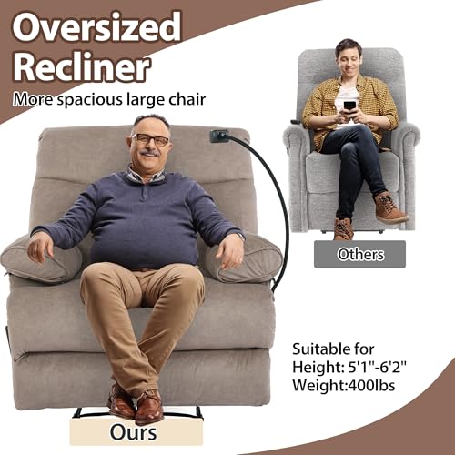 Chizzyseat Manual Oversized Recliner Chair for Heavy Duty Adults 400lbs Extra Wide Recliner with Phone Holder Big Man Recliners for Living Room Bedroom Nursery RV Brown