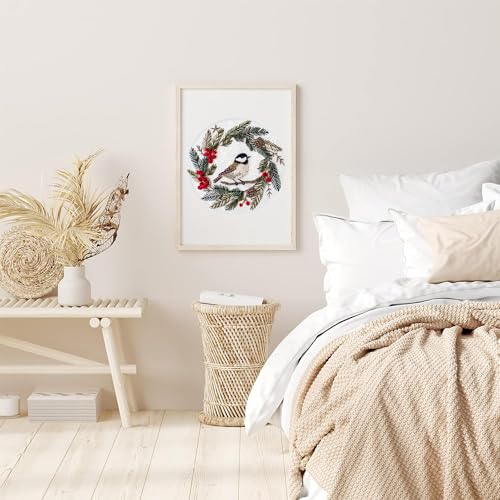Huacan Embroidery Kits for Adults Beginner DIY Cross Stitch Stamped Christmas Pattern Stitching Wreath Sewing Kit 1 Piece 7.8 x 7.8 Inch