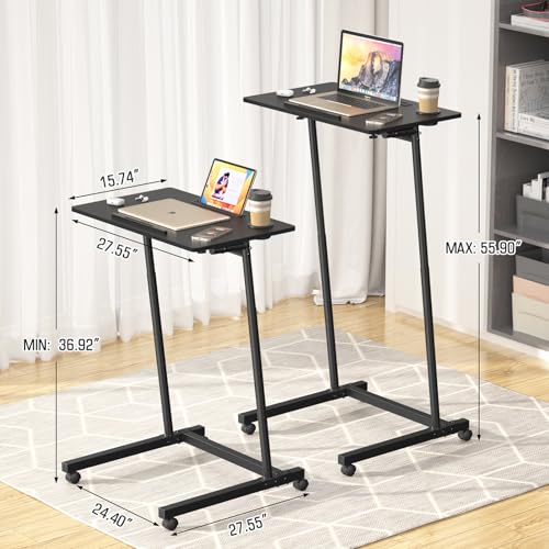 Eocnrhe Treadmill Desk, Mobile Small Standing Desk with Wheels for Walking Pad, Portable Table for Laptop, Rolling Table Adjustable Height, Bedside Table,Black Eocnrhe