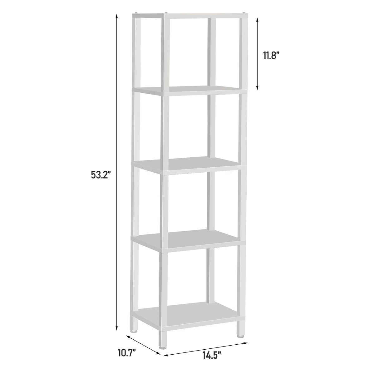 TUTOTAK Bookshelf, 5-Tier Tall Book Shelf, Narrow Bookcase for Small Space, DIY Stackable Bookshelf, for Living Room, Office, Study, Entryway, Industrial, White BS01BW005 TUTOTAK