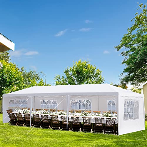 10'x30' Party Tent, Tents for Parties, Outdoor Wedding Patio Canopy with 5 Removable Sidewalls Instant Event Tent, Gazebo for Cater Events Wedding Birthday Pavilion Beach BBQ DVIEN