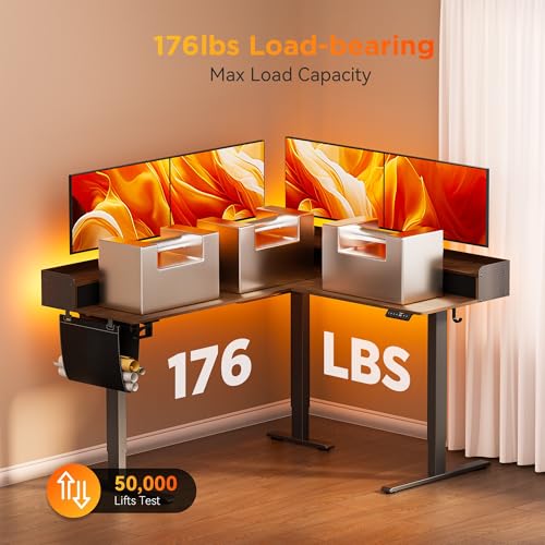 WALKINGDESK 63 Inches Height Adjustable L Shaped Standing Desk with 3 Drawers and Monitor Shelf, Electric Sit to Stand Home Office Comupter Table, Ergonomic Corner Gaming Desk, Black Walnut WALKINGDESK