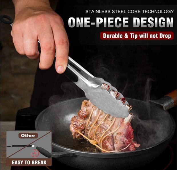 Food Grade Stainless Steel Kitchen Tongs for Cooking,BBQ - 7 ,9 and 12 Inch,Set of 3 Heavy Duty Locking Metal Food Tongs Non-Slip Grip Walfos