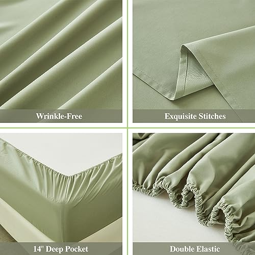 ILAVANDE Queen Sheets Set 6 Piece,Hotel Luxury Super Soft 1800 Series Microfiber Queen Bed Sheets Set-Wrinkle Free & Breathable-14 Deep Pocket Sheets for Queen Size Bed(Queen,Sage Green) ILAVANDE