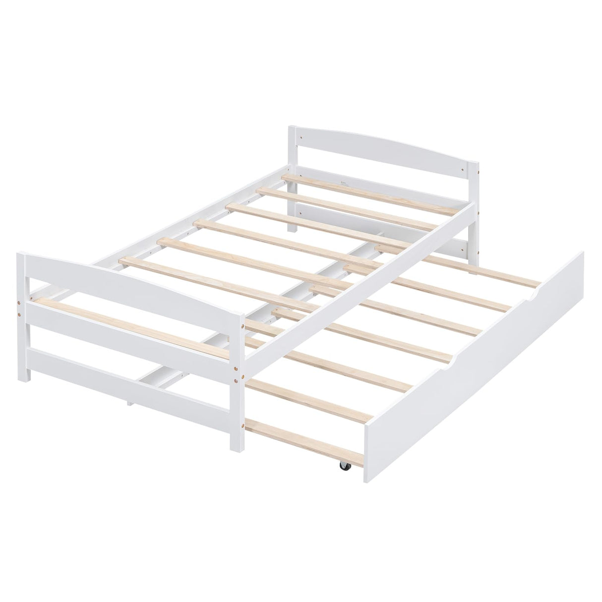 Merax Twin Size Platform Pine Wood Bed Frame with Twin Size Trundle for Boys and Girls,White Merax