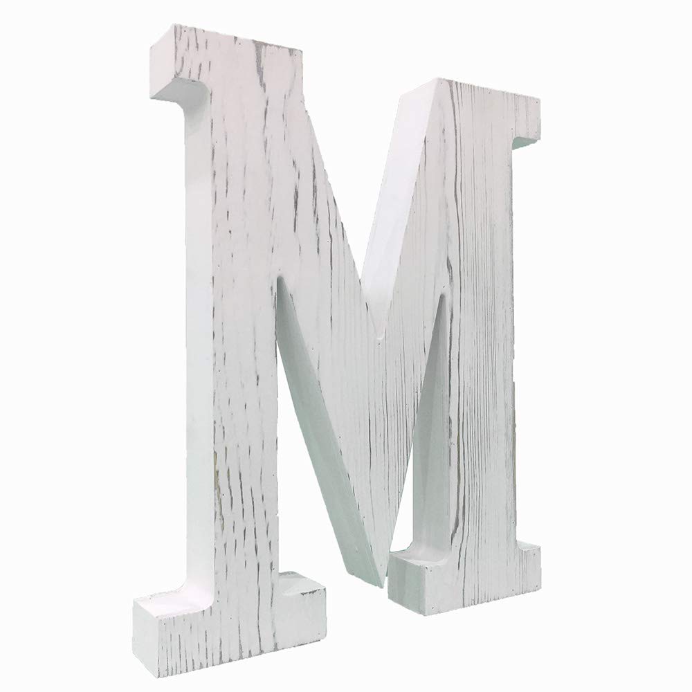 Extra Large Wood Decor Letters Wood Distressed White Letters DIY Block Words Sign Alphabet Free Standing Hanging for Home Bedroom Office Wedding Party (M) N\A