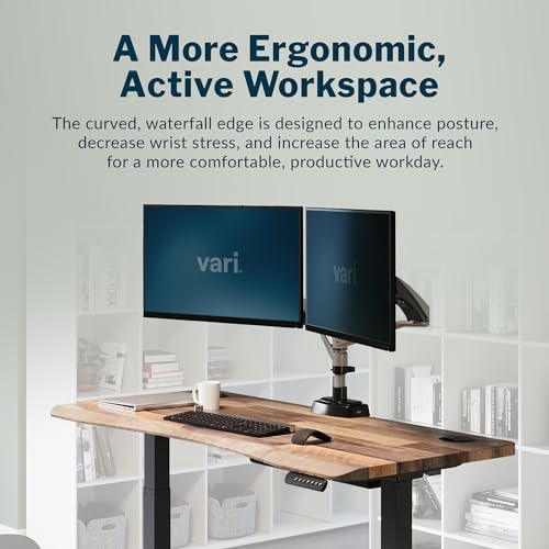 Vari Ergo 54x26 Electric Standing Desk + Height Adjustable Sit-Stand Desk + Curved Waterfall Edge, 4 Memory Settings, Quick Assembly, Cable Management, 200 lb Capacity – Reclaimed Wood (2 Boxes) Vari