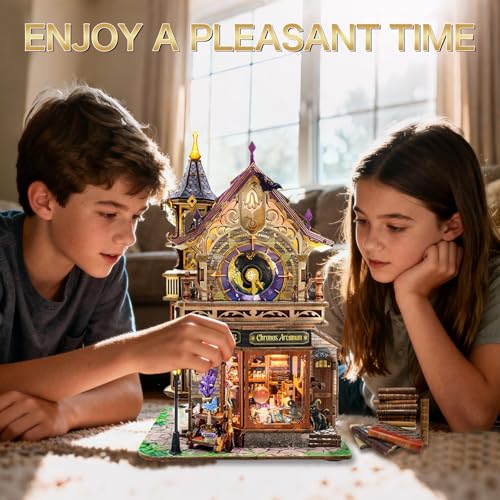 SUNNINO Miniature Dollhouse Kit, 3D Wooden Puzzles for Adults Mini House Building Kit with LED Lights Christmas Birthday Gifts Book Nook Kits Bookshelf Decor for Adults and Teens, Time Magic Club
