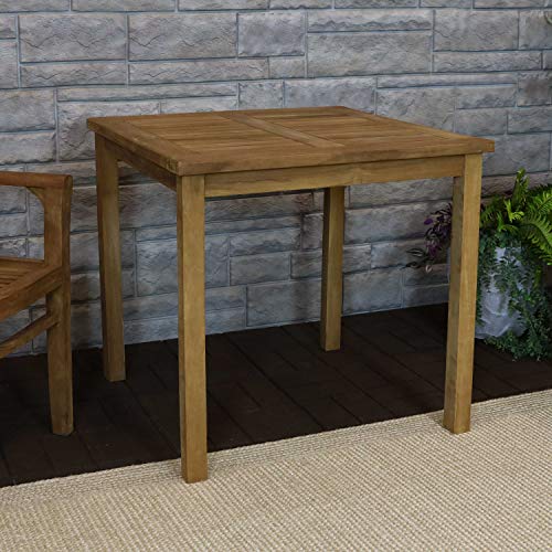 Sunnydaze Solid Teak Outdoor Dining Table - Light Brown Wood Stain Finish - Square - 32 Inches Long - Patio, Deck, Lawn, Garden, Terrace or Backyard Use Sunnydaze