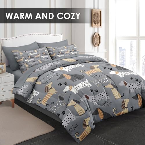 Pamnest Comforter Set King Size, Cute Dog 7 Pcs Bedding for Kids and Adults, Animal Nursery Pet Bed Sheet Sets with Fitted Sheet 2 Pillowcases & 2 Shams for Bedroom Bed Decor Pamnest