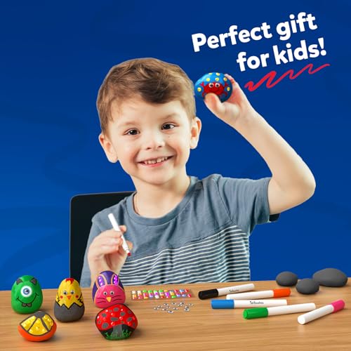 Skillmatics Rock Painting Kit - Mess-Free Art & Craft Activity for Girls & Boys, Craft Kits & Supplies, DIY Creative Activity, Christmas Gifts for Kids Ages 4, 5, 6, 7, 8, 9, 10, 11,12 Skillmatics