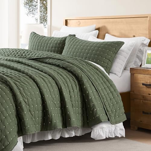 WDCOZY King Size Quilt Bedding Sets with 2 Pillow Shams, Lightweight Soft Bedspread Coverlet, Quilted Blanket Thin Comforter Bed Cover for All Season, 3 Pieces, 104x90 inches, Moss Green WDCOZY