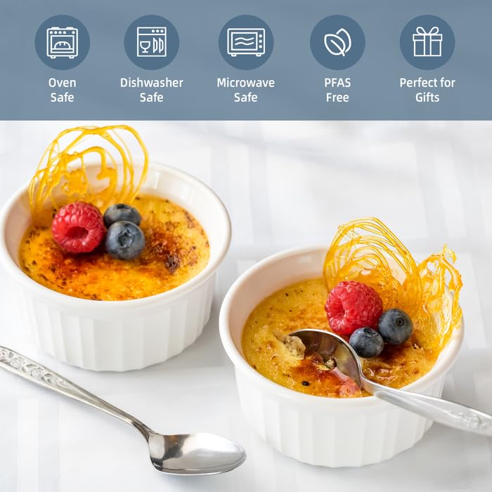 Nuwave Ceramic Ramekins 4oz Set of 6, Classic Elegant Style Ramekins for Baking Souffles, Creme Brulées, Custards, Puddings, Oven, Microwave & Dishwasher-Safe, Ivory White Nuwave