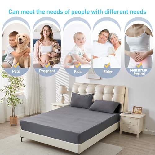 QUWOU Queen Mattress Protector Waterproof Mattress Cover with 18" Deep Pocket Bed Cover, Fitted Sheet Style Noiseless Breathable Machine Washable, Dark Gray (60'' X 80'') QUWOU