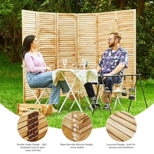 Room Dividers and Folding Privacy Screens, Wood Louvered Separators Divider Wall for Home Office Bedroom - 6 Panels, 67 * 90inch (Wood) Svimi