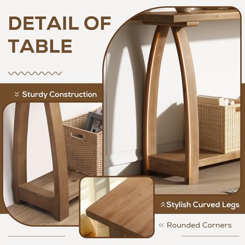 HOKYHOKY Solid Wood Console Table, 63" Long Farmhouse Entryway Tables Narrow Behind Couch Table with A-Shaped Curved Legs, Rustic Skinny Sofa Tables for Living Room, Hallway or Foyer HOKYHOKY