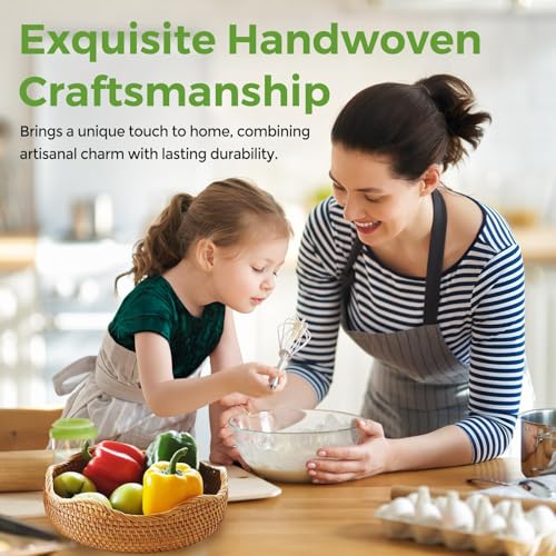 Wicker Bread Baskets for Serving, Handwoven Rattan Fruit Basket Wicker Basket, Fruit Bowl Wicker Baskets for Gifts, Woven Basket for Organizing Bread Fruit, Decorative Bowl for Kitchen Dinging Room M S310