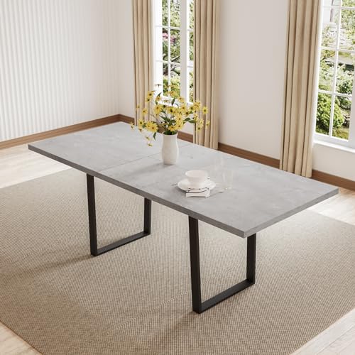 ZckyCine Extendable Dining Table for 6-8 Seats, Modern Rectangular Design with Extending Leaves for Kitchen Dining, Thickened Top and Carbon Steel Base Gray ZckyCine