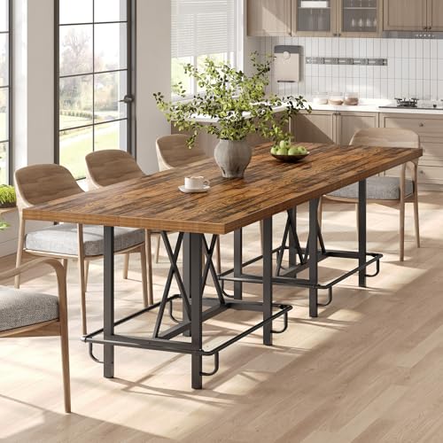 LITTLE TREE 63-Inch Industrial Bar Table with Metal Footrest, Counter Height Pub Table for Kitchen, Home Bar & Entertaining (Brown) LITTLE TREE