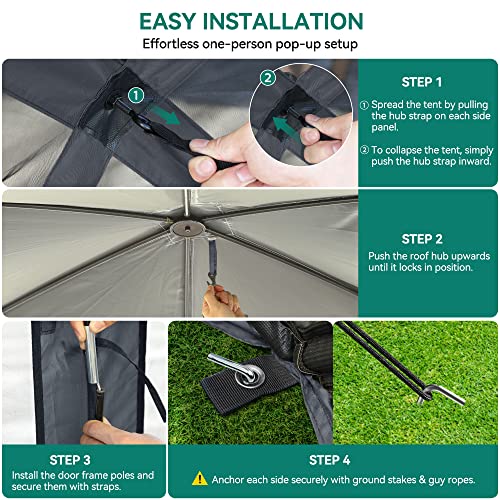 YITAHOME 12x12ft Camping Gazebo, Portable Pop Up Canopy Outdoor Screen Tent 6 Sided with Mesh Windows and Carry Bag for Camping, Picnic, Backyard Party Outside Activities, Gray YITAHOME
