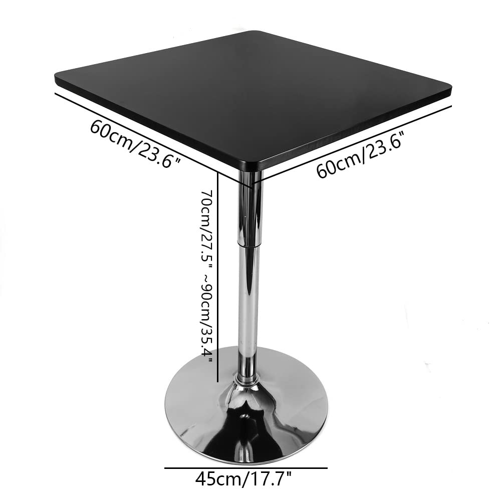 DAERNA Square Pub Table, Black Cocktail Table with 360° Spinning Top,Silver Leg and Base,Cafe Tables, Adjustable Height Range 27.5'' to 35.4'' DAERNA