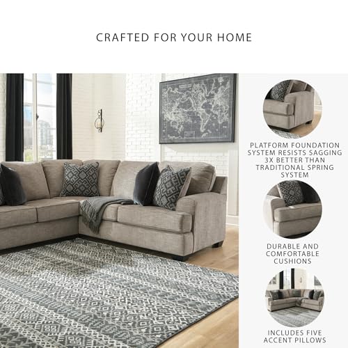 Signature Design by Ashley Bovarian Casual L-Shaped 2-Piece Sectional with Loose Seat Cushions and 5 Accent Pillows, Light Brown Signature Design by Ashley