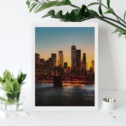 New York City Manhattan Bridge Skyline Diamond Art Painting Kits for Adults Full Drill 5D DIY Craft for Home Decor Gift 12"x16" WoodArtSupply